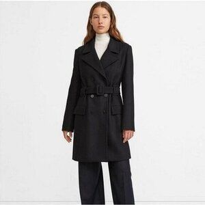 Theory Size S Womens Modus Superlight Wool Blend Long Peacoat in Black